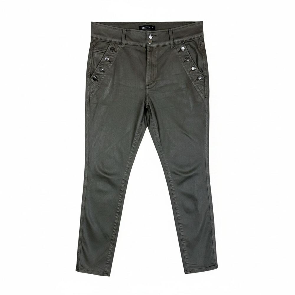 Joe's Jeans Women's 32 The Georgia High-Rise Button Black Skinny Coated Denim